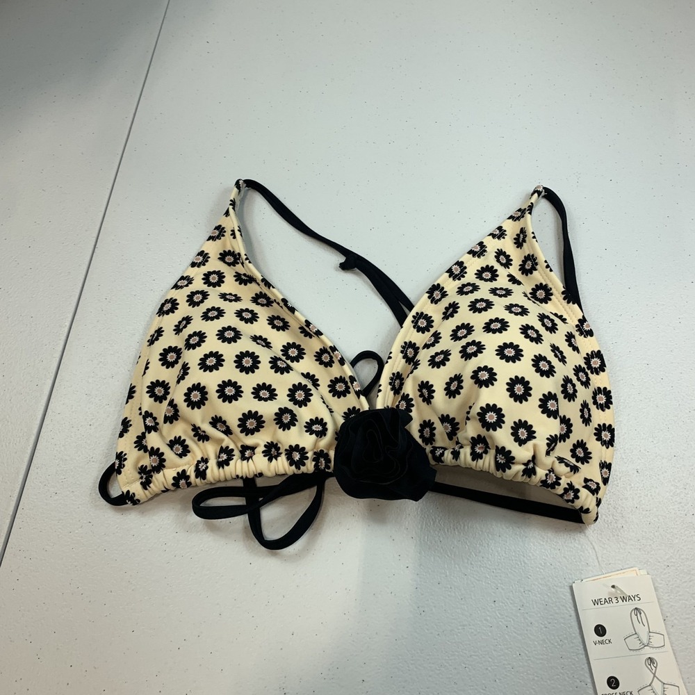Salt & Cove Juniors Swim Bikini Top XL Linen Floral‎ Triangle String Rosette